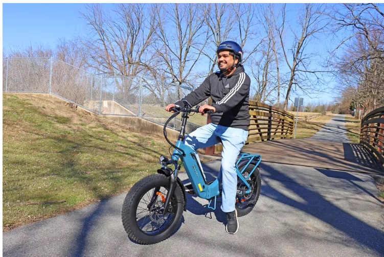 DYV FF500 2024 E bike 20″ 48V 14AH 500W 7 Speed fat tire Hybrid Ebike Off Road Mid Drive Color: Sky Blue