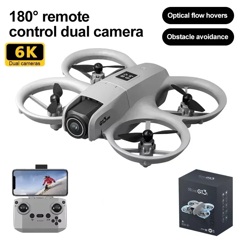 NEW Drones GT3 GPS 8K Professional HD 180° Dual Cameras 5G WIFI Brushless Motors Obstacle Avoidance FPV Foldable Quadcopter Toys Color : Gray