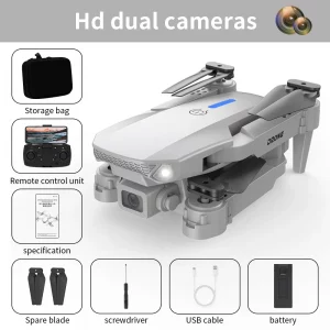2025 E88 Pro Drone Profesional HD 4K RC Airplane Dual-Camera Optical flow Localization RC Quadcopter Airplane Helicopter Boy Toy Color : Grey